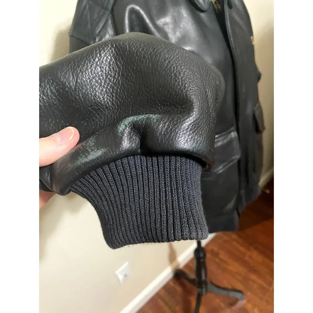 Game Sportswear Bomber Jacket Mens Medium Black Premium Leather FLAW